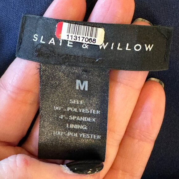 Slate & Willow Dress Women Medium Navy Blue Scuba Knit Pleated Party Fla… - Picture 10 of 12